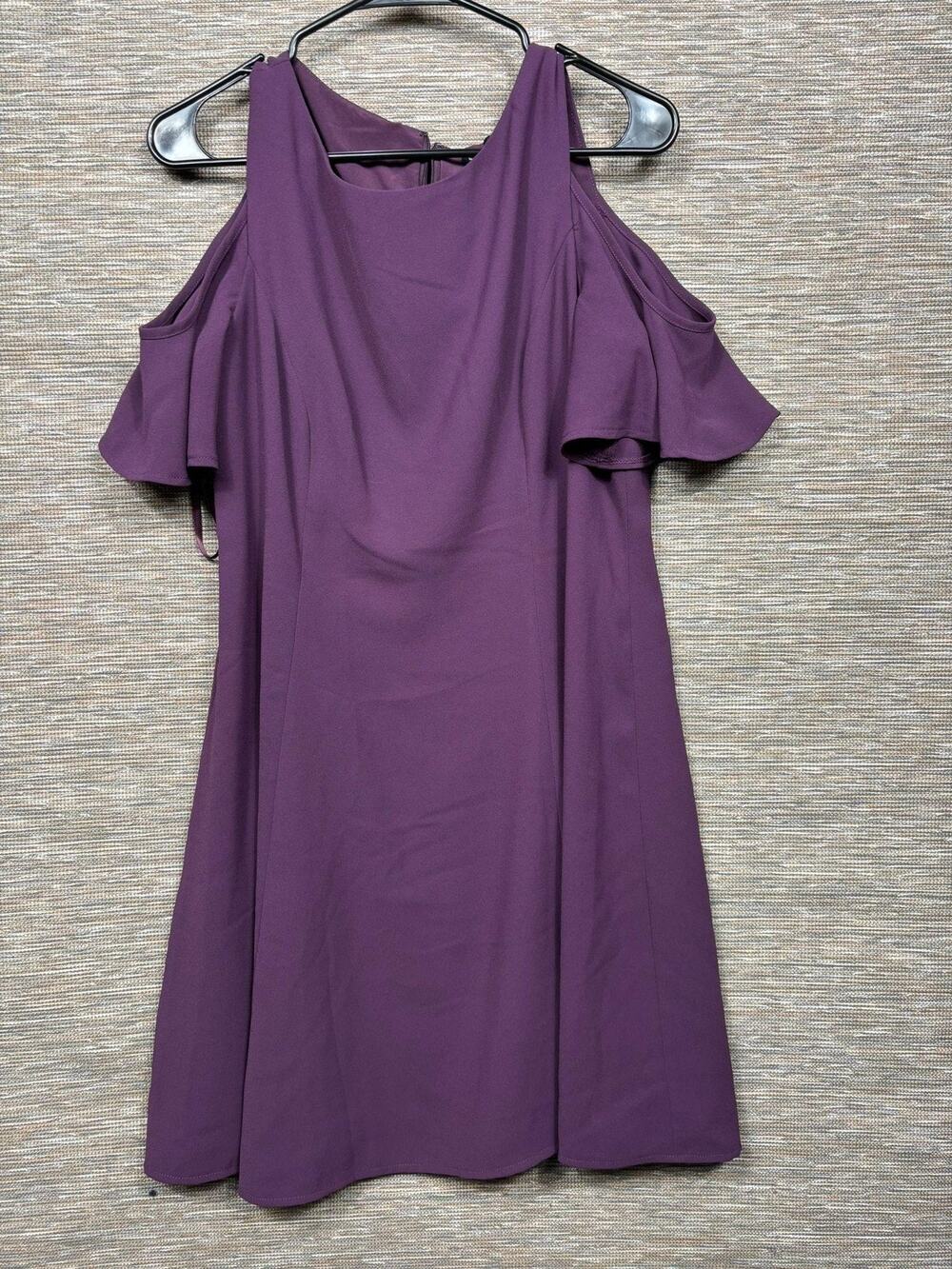 White House Black Market Dress Womens 10 Purple Cold Shoulder Shift Knee Length